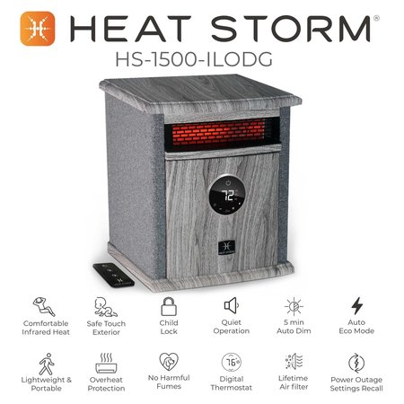 Heat Storm Infrared Space Heater, Floor Style, Cabinet Design, 1500 Watts, Digital Thermostat, 120 Volt, Gray HS-1500-ILODG